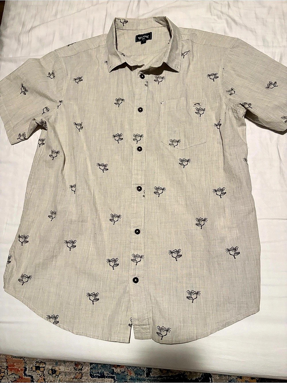 Billabong Sundays Mini Palm Trees Short Sleeve Woven Shirt Gray Medium